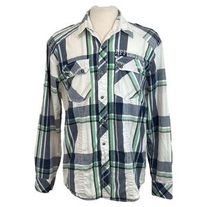 Affliction Black Premium Men's 2XL Slim Embroidered L/S Plaid Button Up Shirt